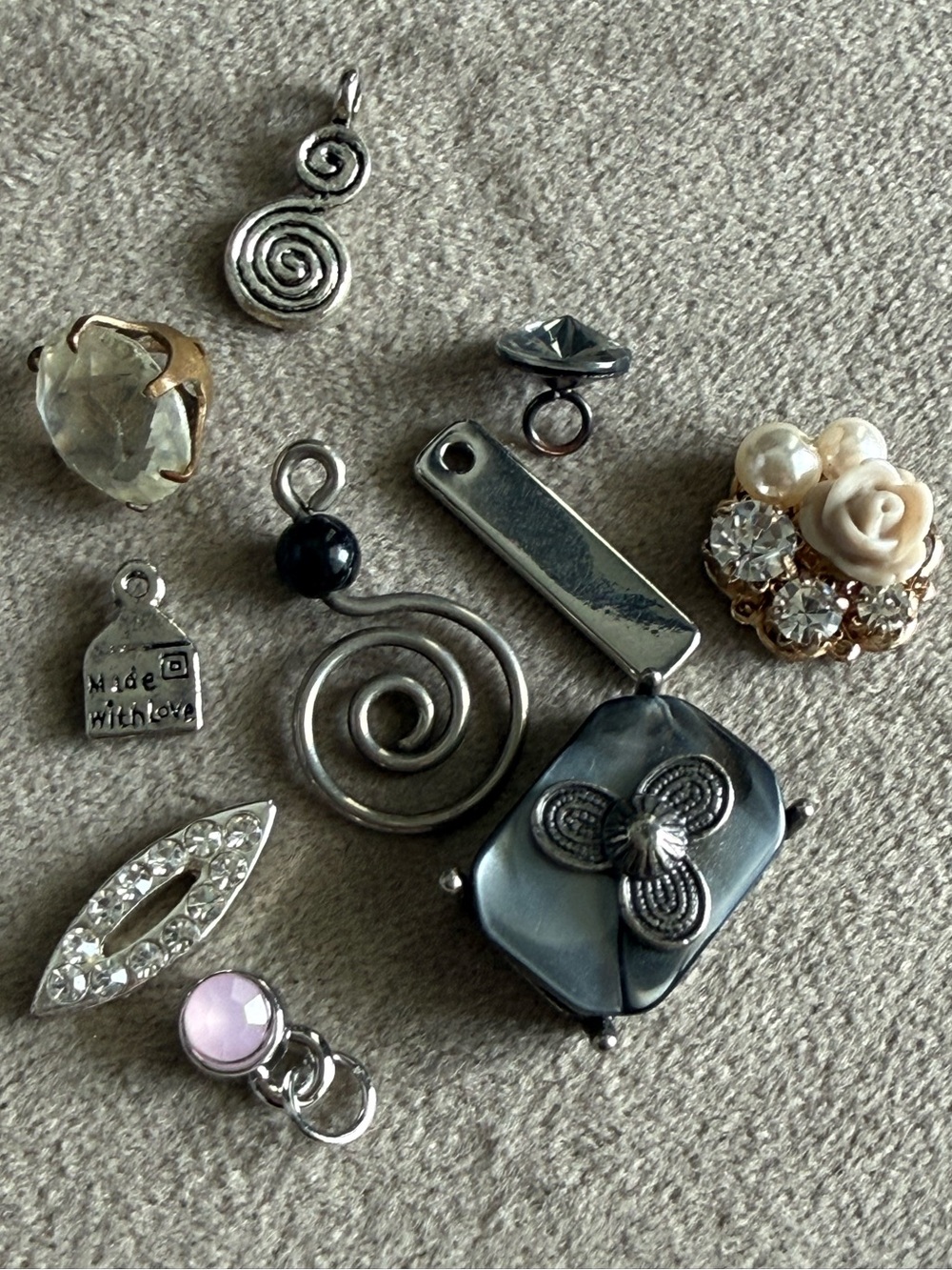 Silver and Pearl Mixed Charm Set Necklace Pendant - Unbranded